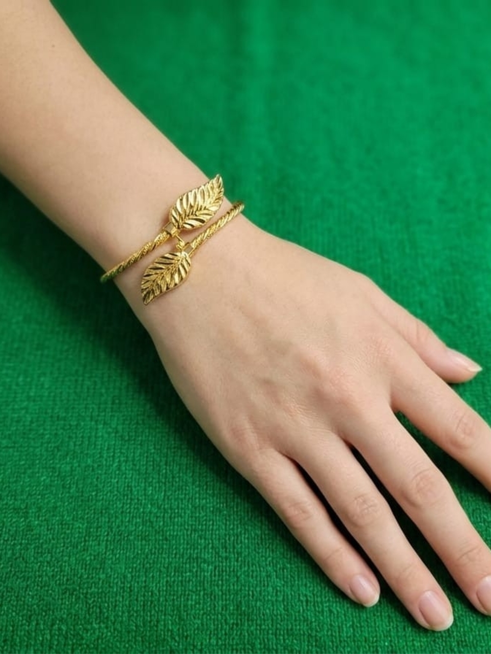 Gold Leaf Double-Leaf Cuff Bracelet - Women's Jewelry